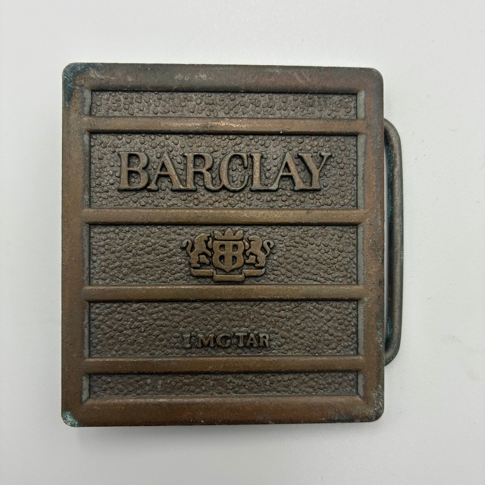 Vintage Barclay Cigarettes 1 MG TAR Belt Buckle Cast Metal Lion Crest Logo 80s